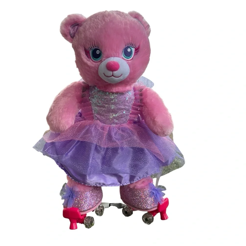 Build-A-Bear Pink and Purple Sparkle Bear with Roller Skates